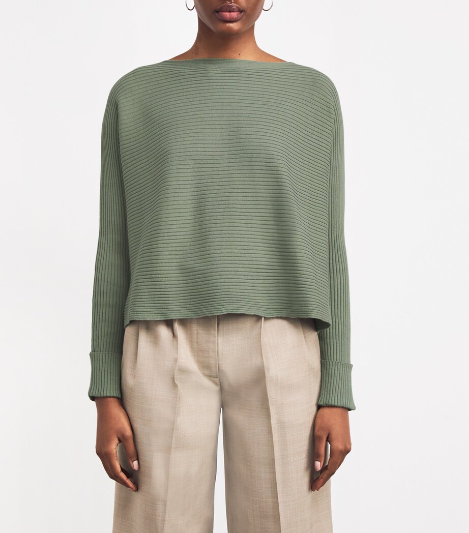 Cotton-Blend Boat-Neck Sweater GREEN Image 3