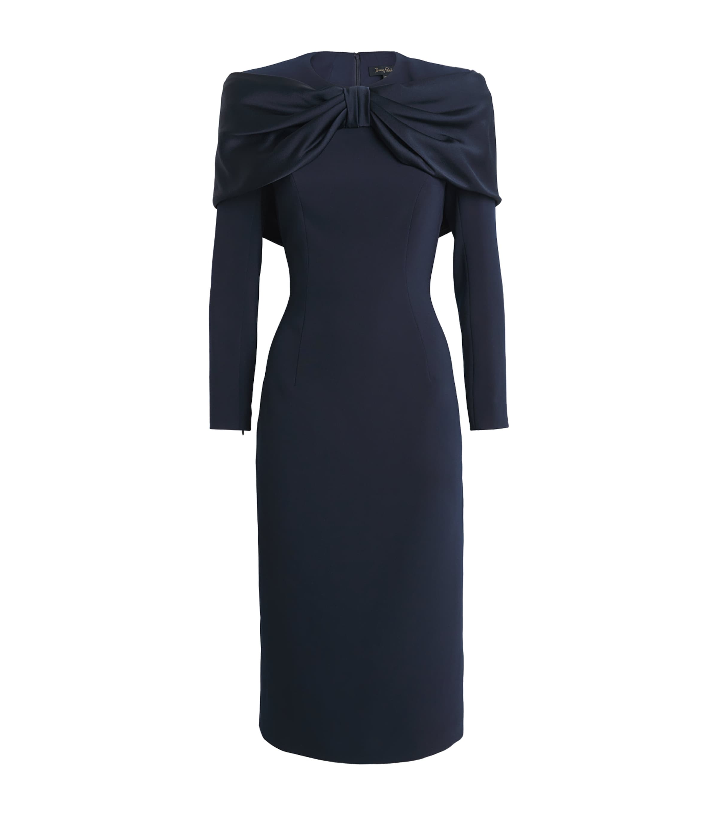 Jenny Packham Satin Bow Penny Midi Dress In Black