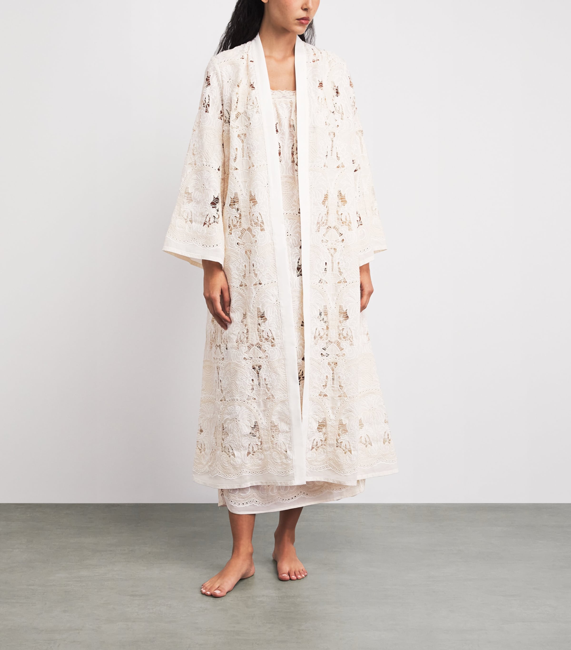 Loretta Caponi Womens Cotton Embroidered Ansedonia Robe Isola Bella Image 2
