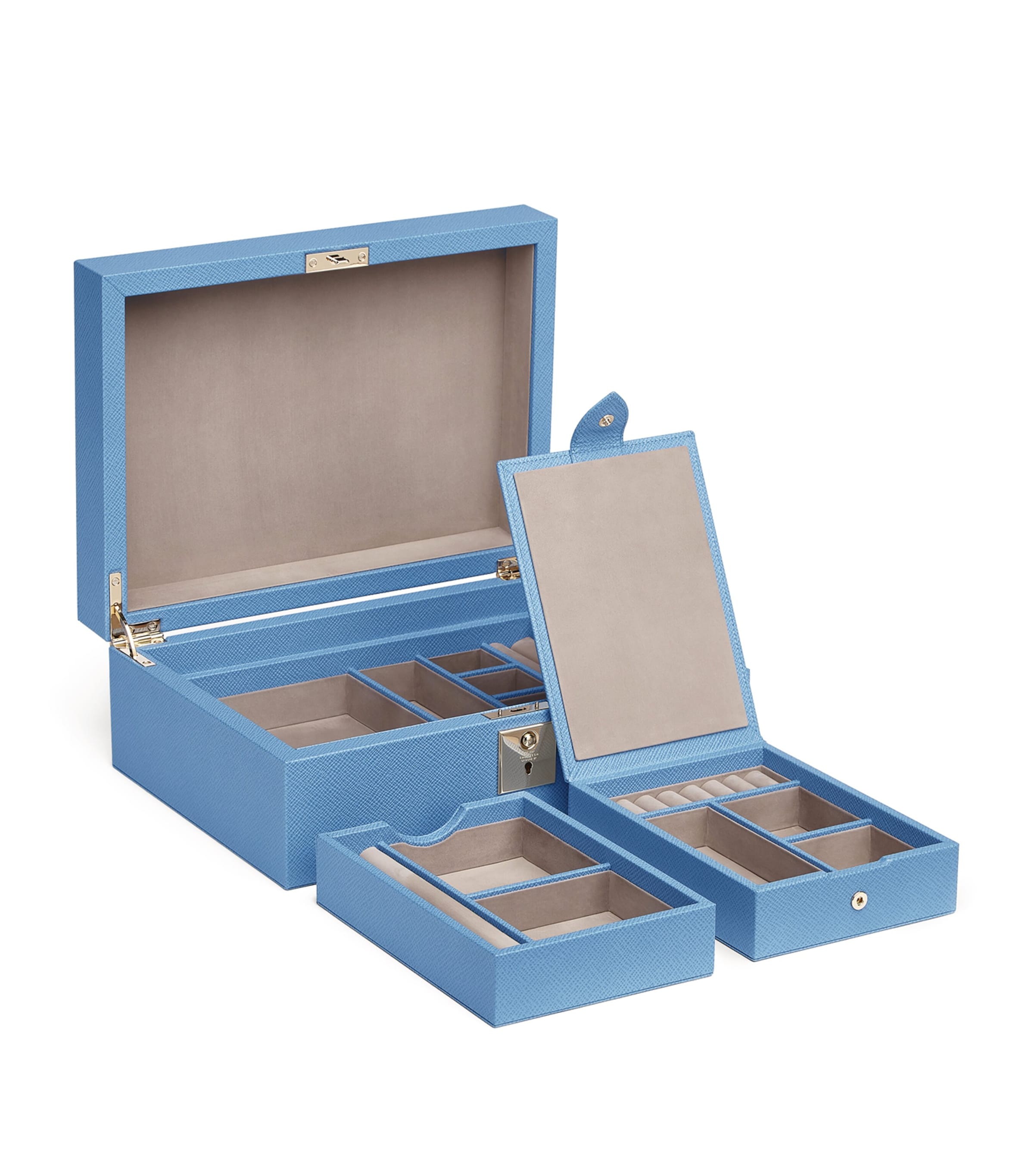 Smythson Leather Panama Jewellery Box Nile Blue Image 3