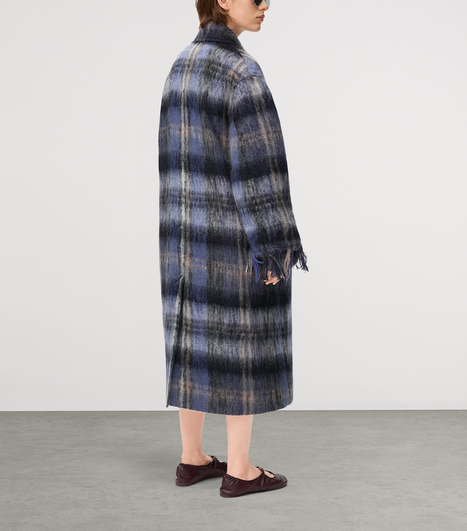 Mohair-Wool Check Longline Coat BLUE/MULTICOLOR Image 4