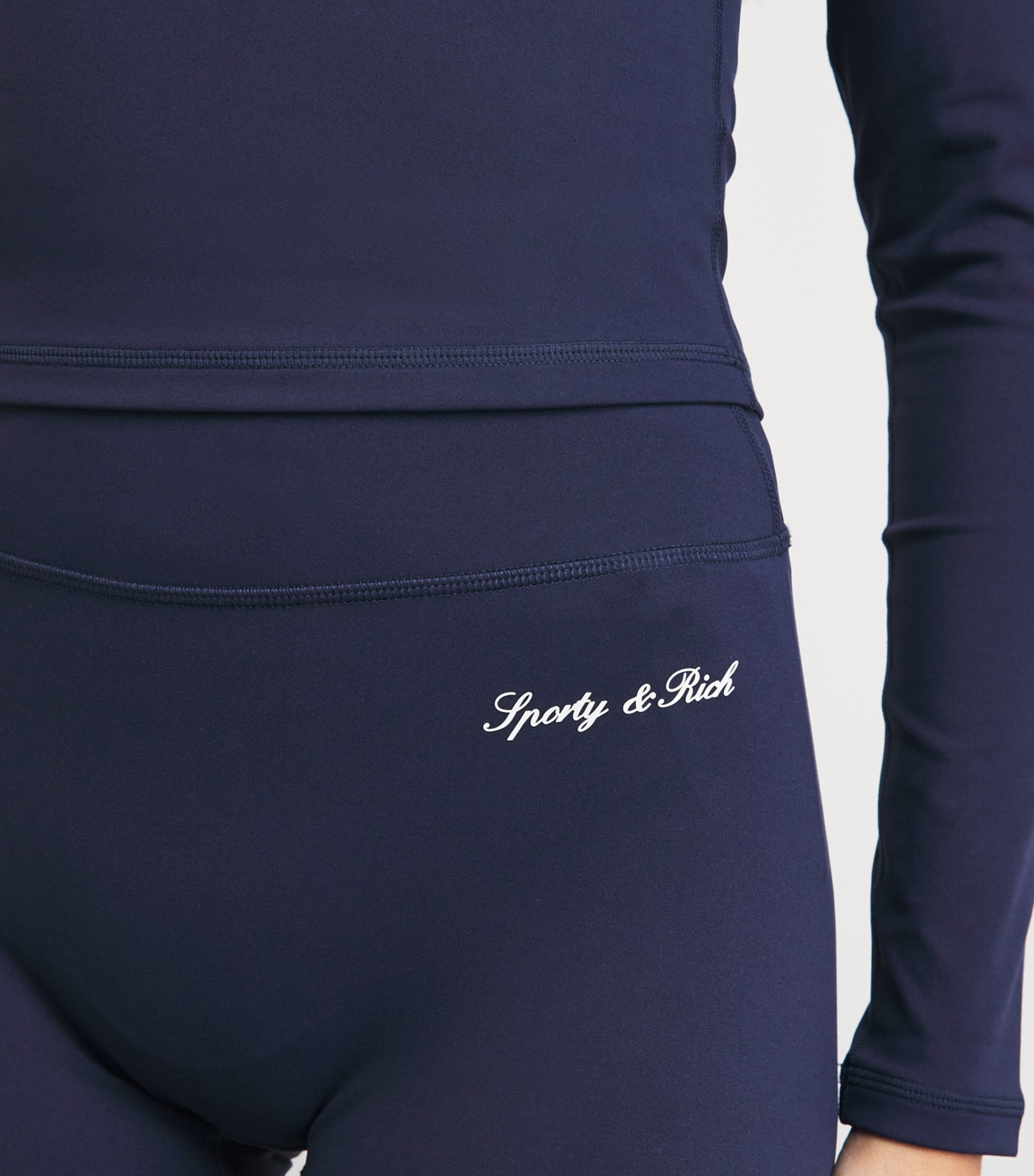 Sporty & Rich Womens Logo Serif Biker Shorts Dark Navy White Image 3