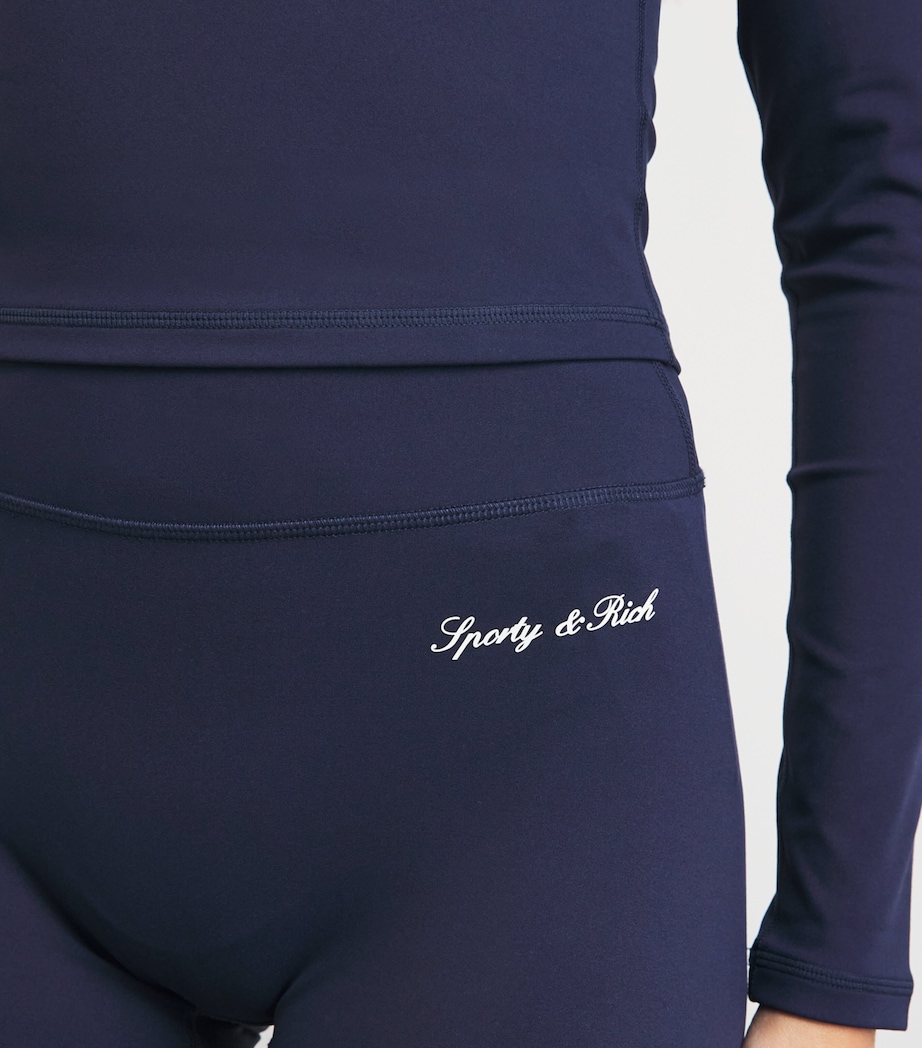 Sporty & Rich Womens Logo Serif Biker Shorts Dark Navy White Image 3