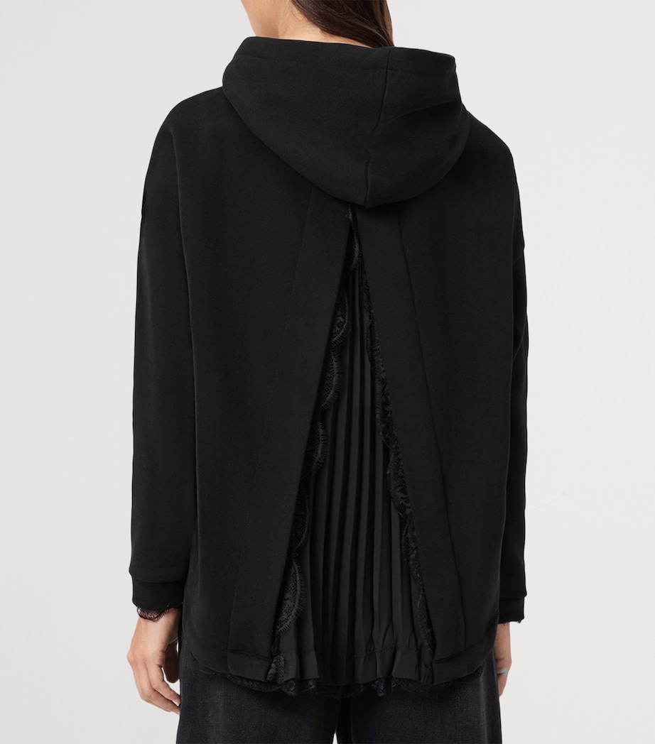 AllSaints Womens Lace-Trim Hoodie Black Image 4