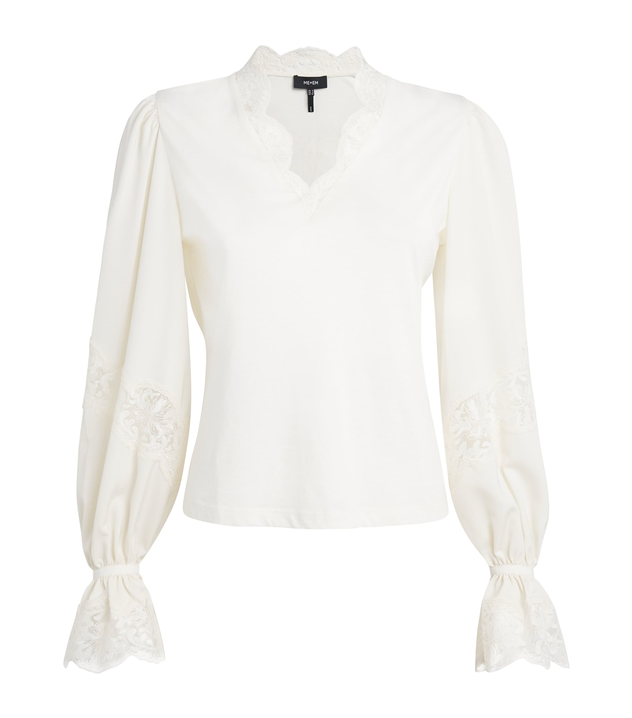 Shop Me+em Lace-trim Layering Blouse In Neutral