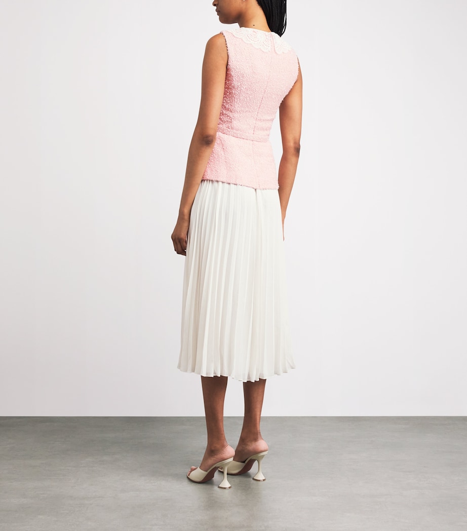 Self-Portrait Womens Bouclé Lace-Collar Midi Dress Pink Image 4