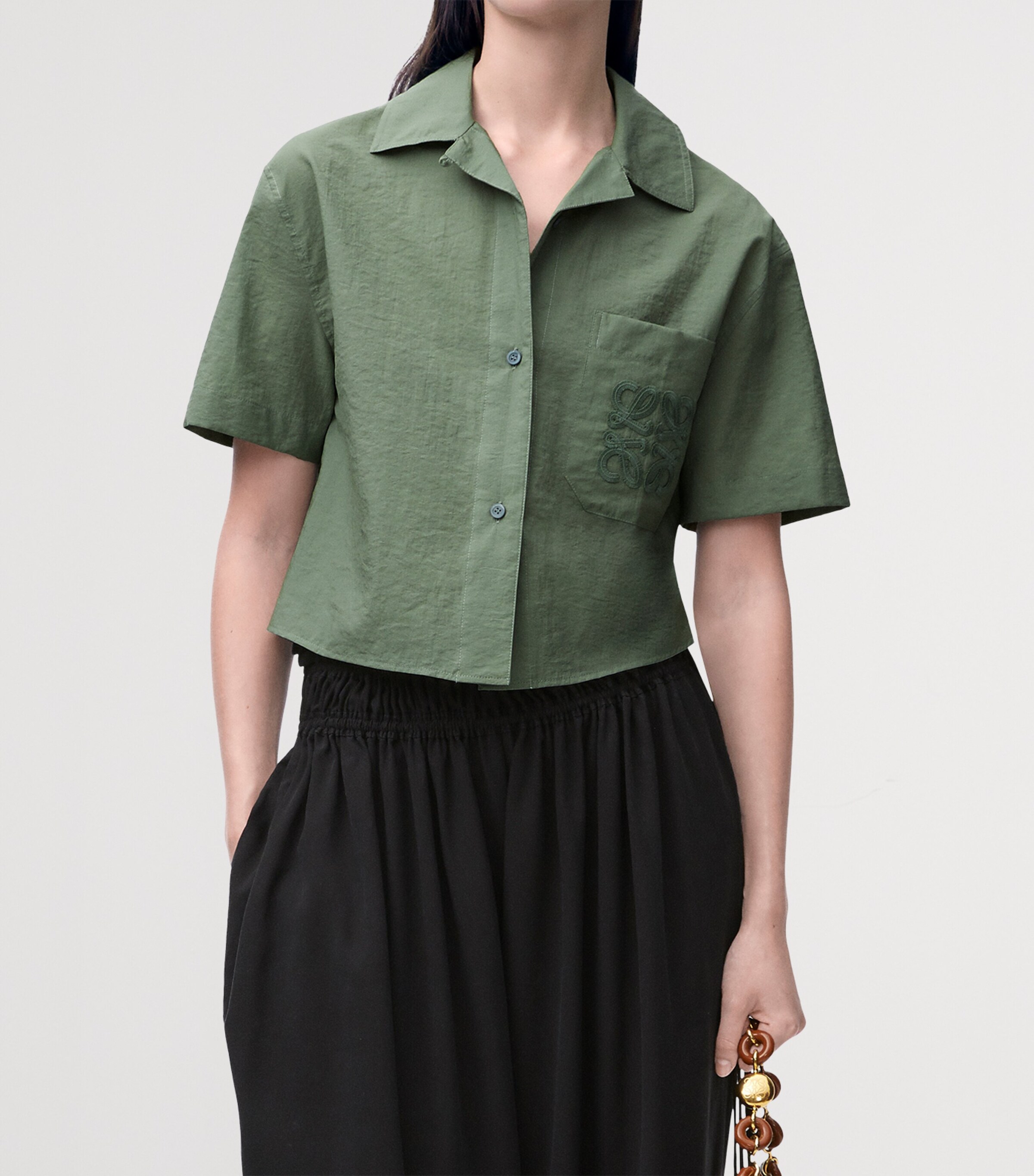 x Paula's Ibiza Cotton-Blend Anagram Shirt SAGE Image 3