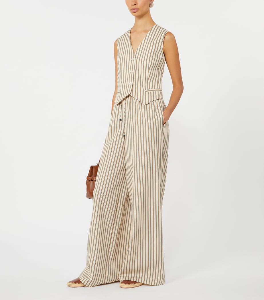 Max Mara Womens Cotton-Silk Stripe Drawstring Trousers Beige Image 2