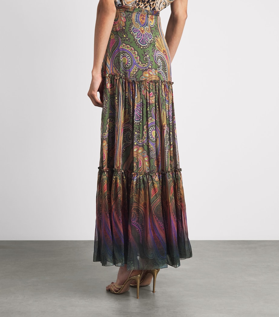 Etro Womens Silk Paisley Tiered Maxi Skirt Green Image 5