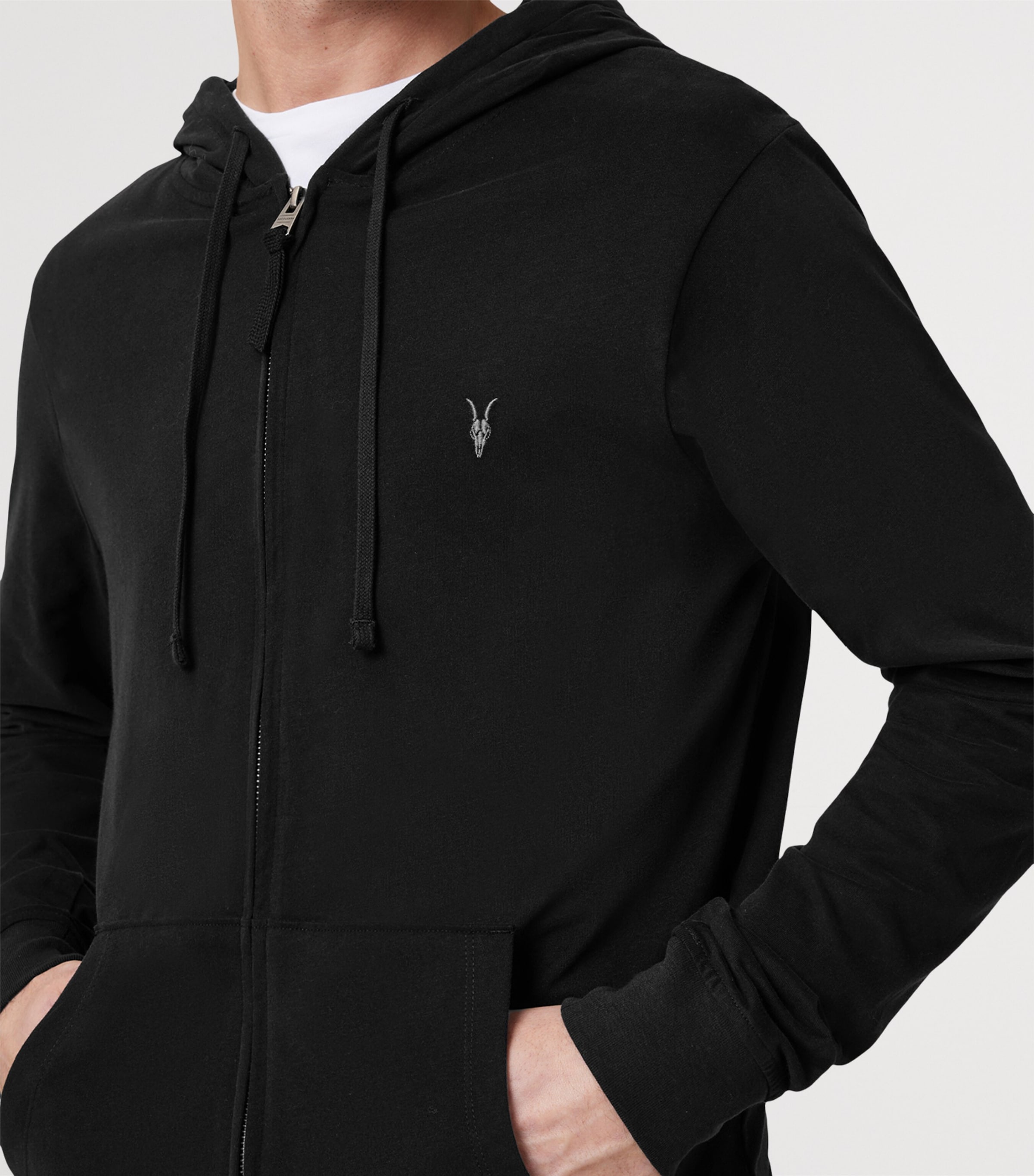 AllSaints Mens Organic Cotton Brace Zip-Up Hoodie Jet Black Image 6