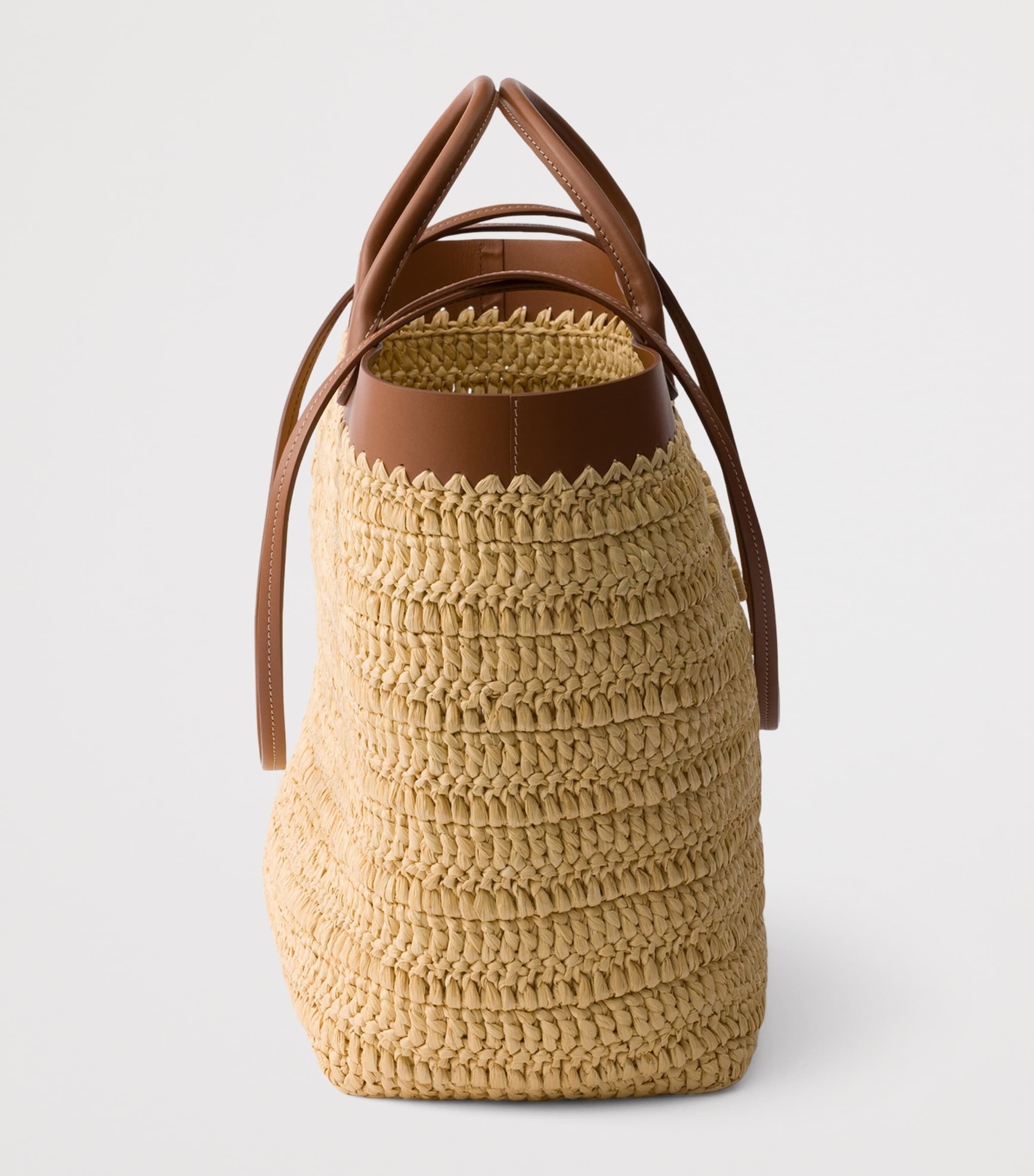 Prada Medium Crochet-Leather Tote Bag Neutral Image 5