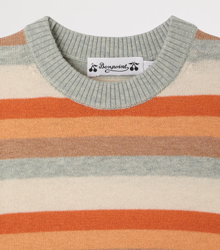 Bonpoint Wool-Cotton Striped Sweater (4-6 Years) Ra Corail Image 4