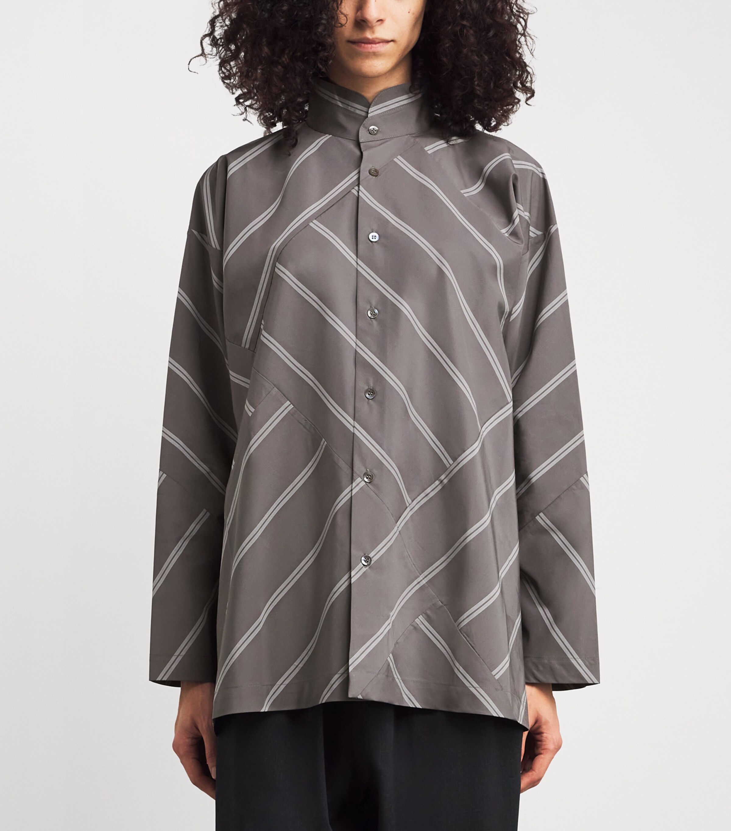 Slim Double Stand-Collar Shirt GREY Image 3
