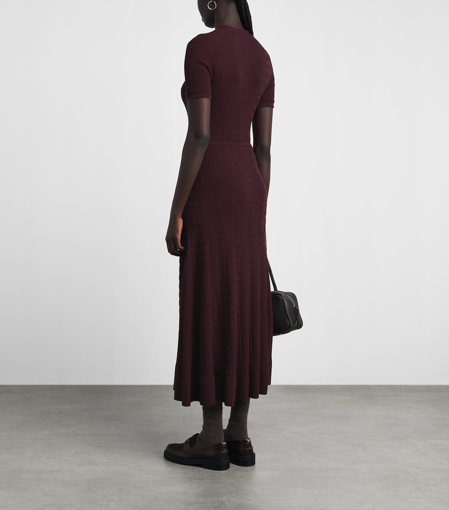 Maje Womens Cable-Knit Button Midi Dress Burgundy Image 4