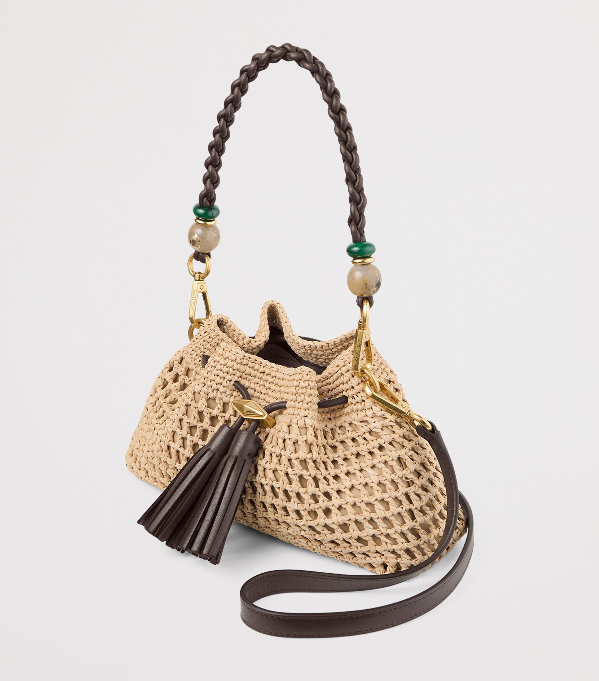 Jimmy Choo Small Cinch Raffia Shoulder Bag Natural/chocolate/go Image 2