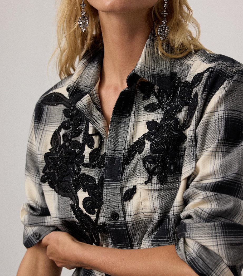 Cotton-Cashmere Embroidered Check Leeann Shirt BLACK/CREAM Image 4