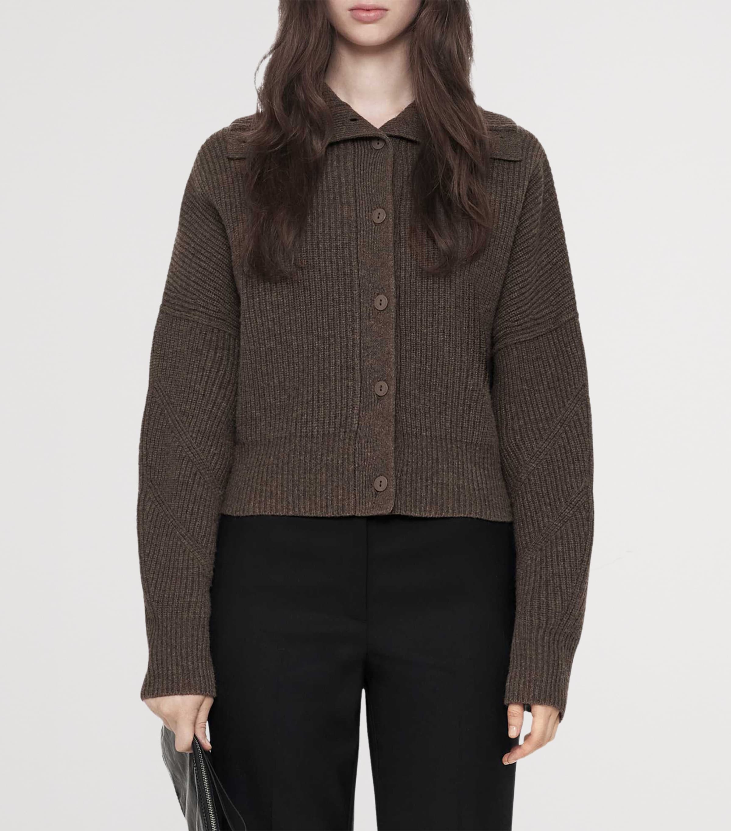 AllSaints Womens Wool Caron Collared Cardigan Mole Brown Image 3