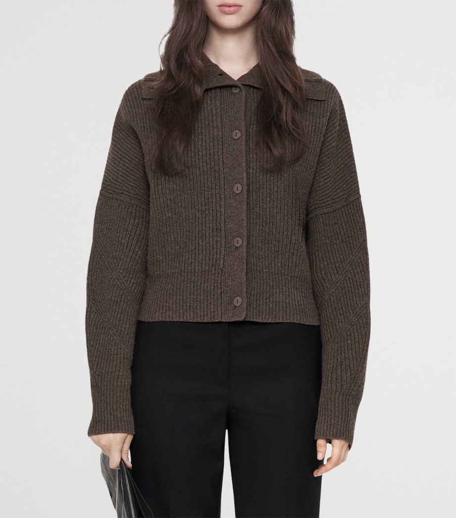 AllSaints Womens Wool Caron Collared Cardigan Mole Brown Image 3