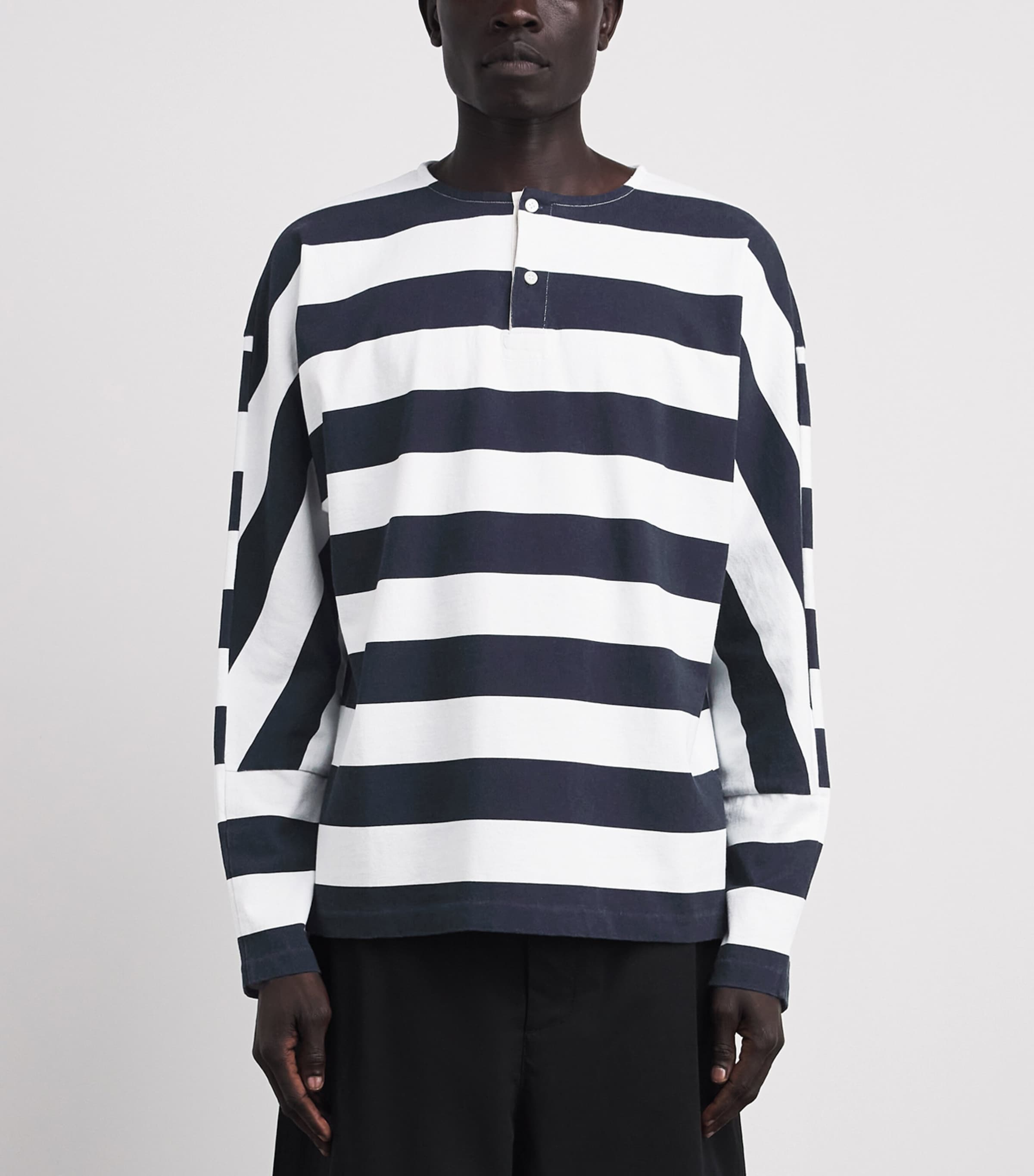 Jacquemus Mens Cotton Sailor Henley T-Shirt Prnt Vrt Strp Wb Image 4