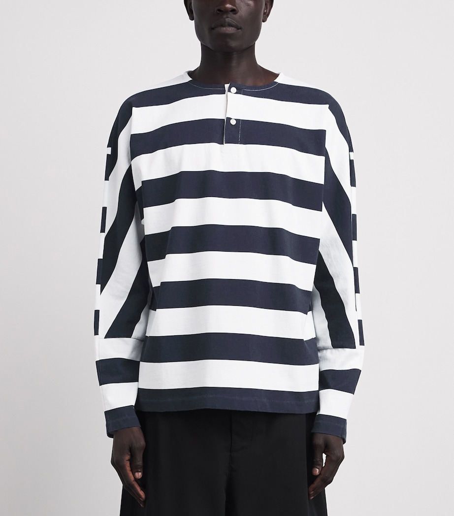 Jacquemus Mens Cotton Sailor Henley T-Shirt Prnt Vrt Strp Wb Image 4