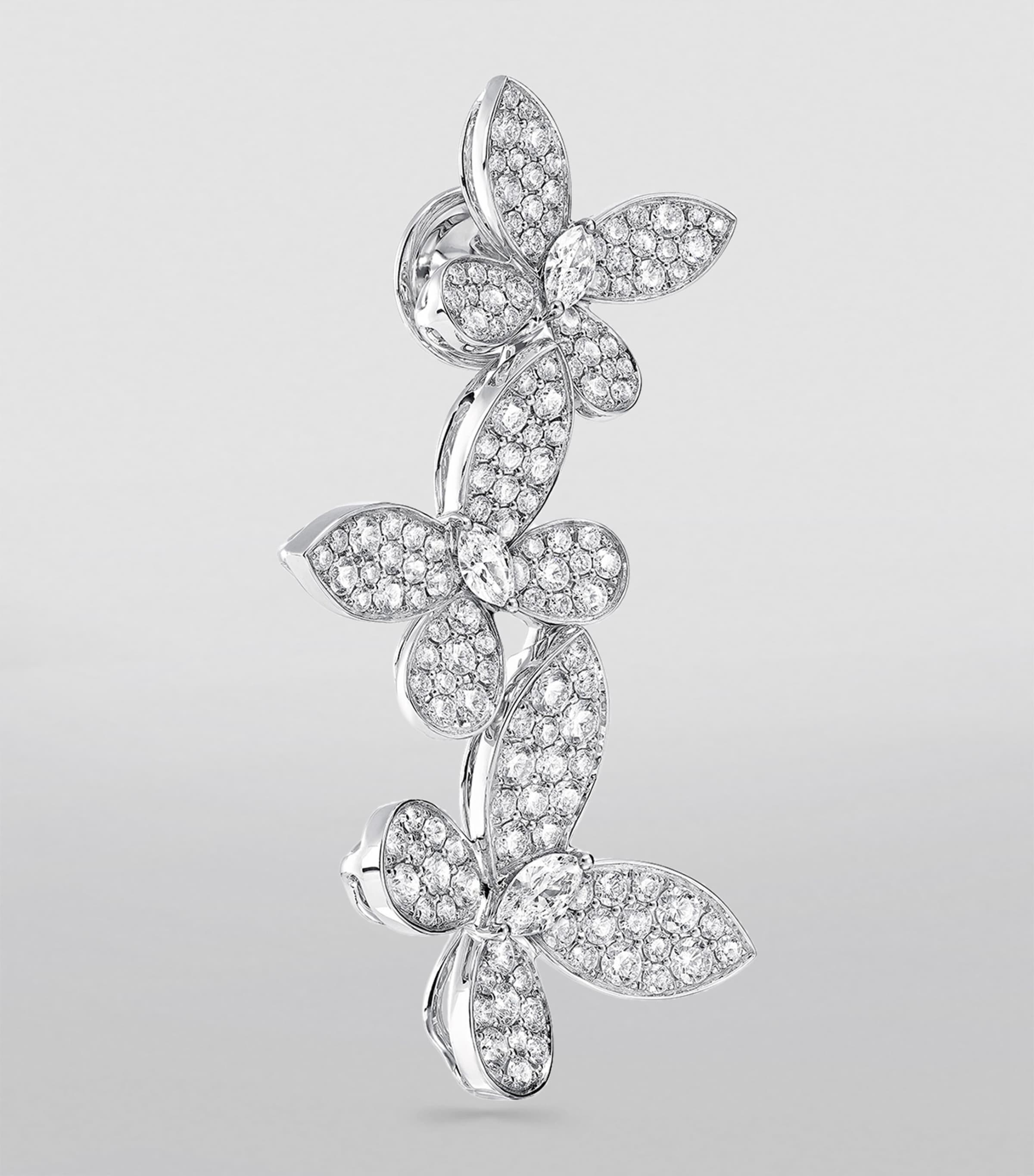 White Gold and Diamond Triple Pavé Butterfly Drop Earrings WHITE GOLD Image 3