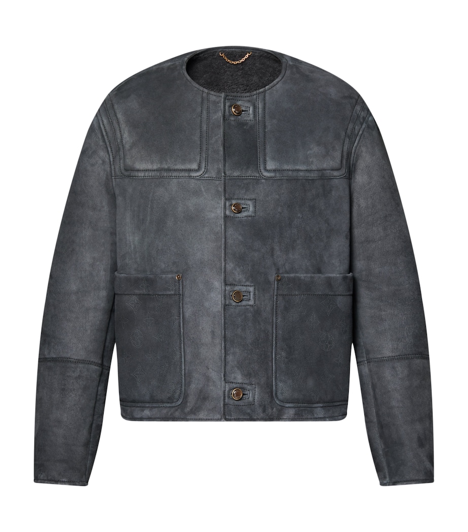 Shearling Collarless Jacket DARK GREY Image 1