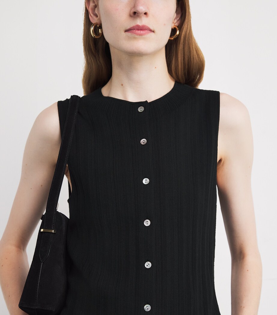 Sleeveless Button-Up Top 001BLK-BLACK Image 6