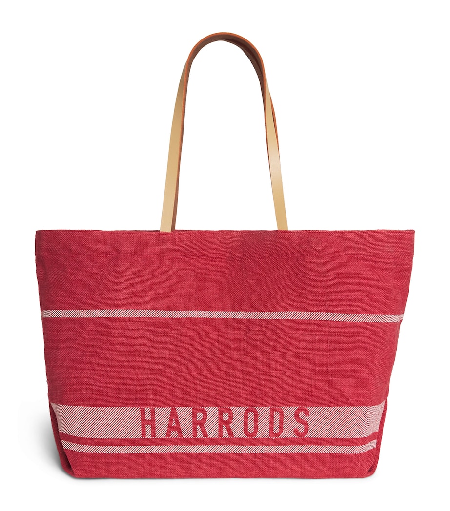 Harrods Jute Stripe Shopper Bag Red Image 1