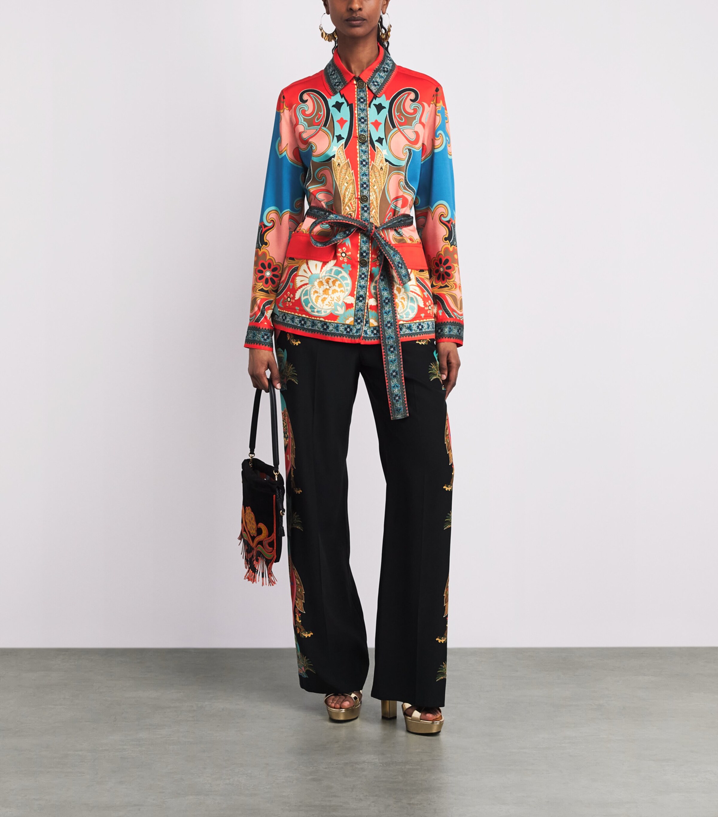 Etro Womens Paisley Belted Overshirt Blue Print Image 2