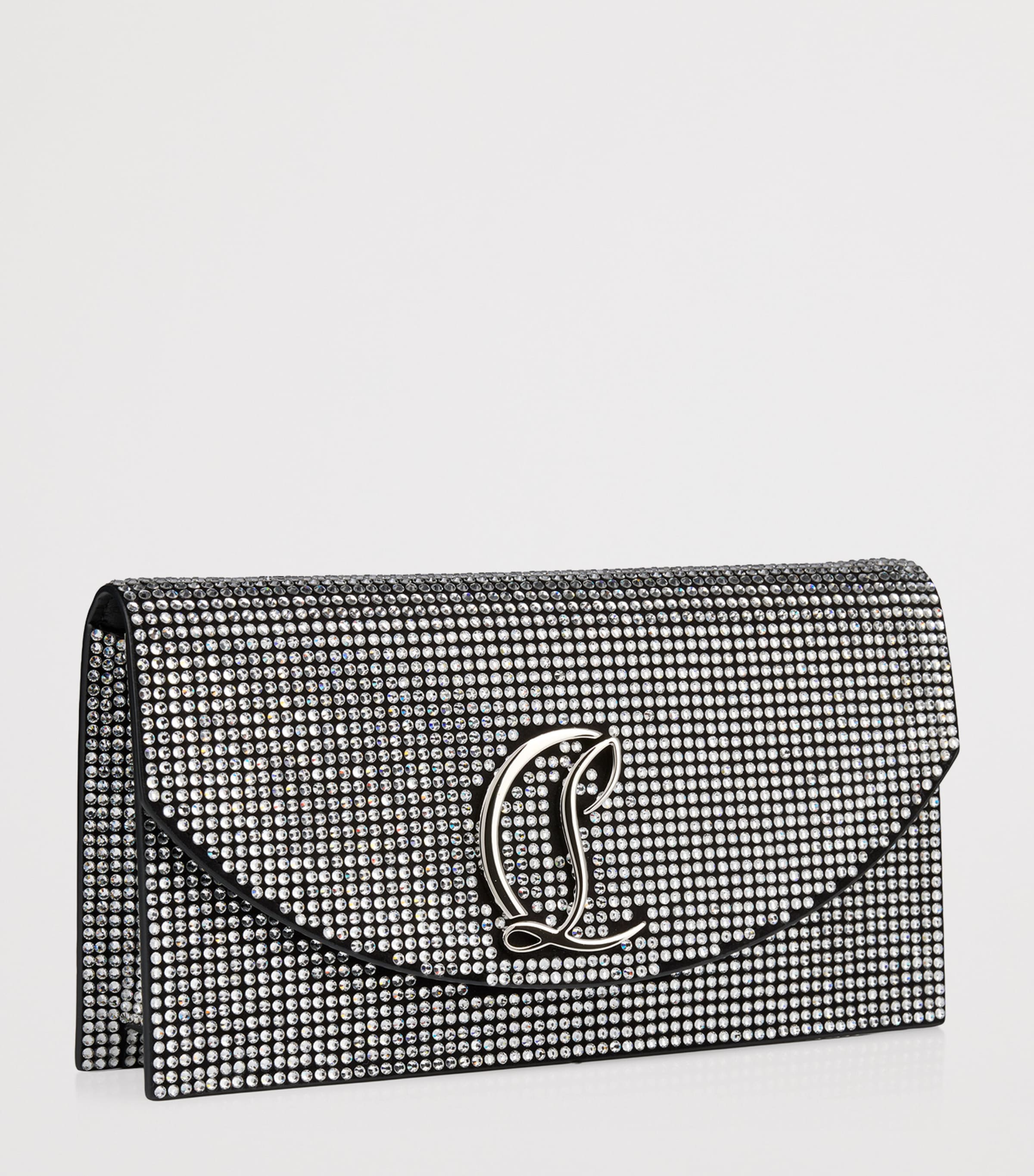 Christian Louboutin Black Loubi54 Leather Rhinestone Clutch Bag