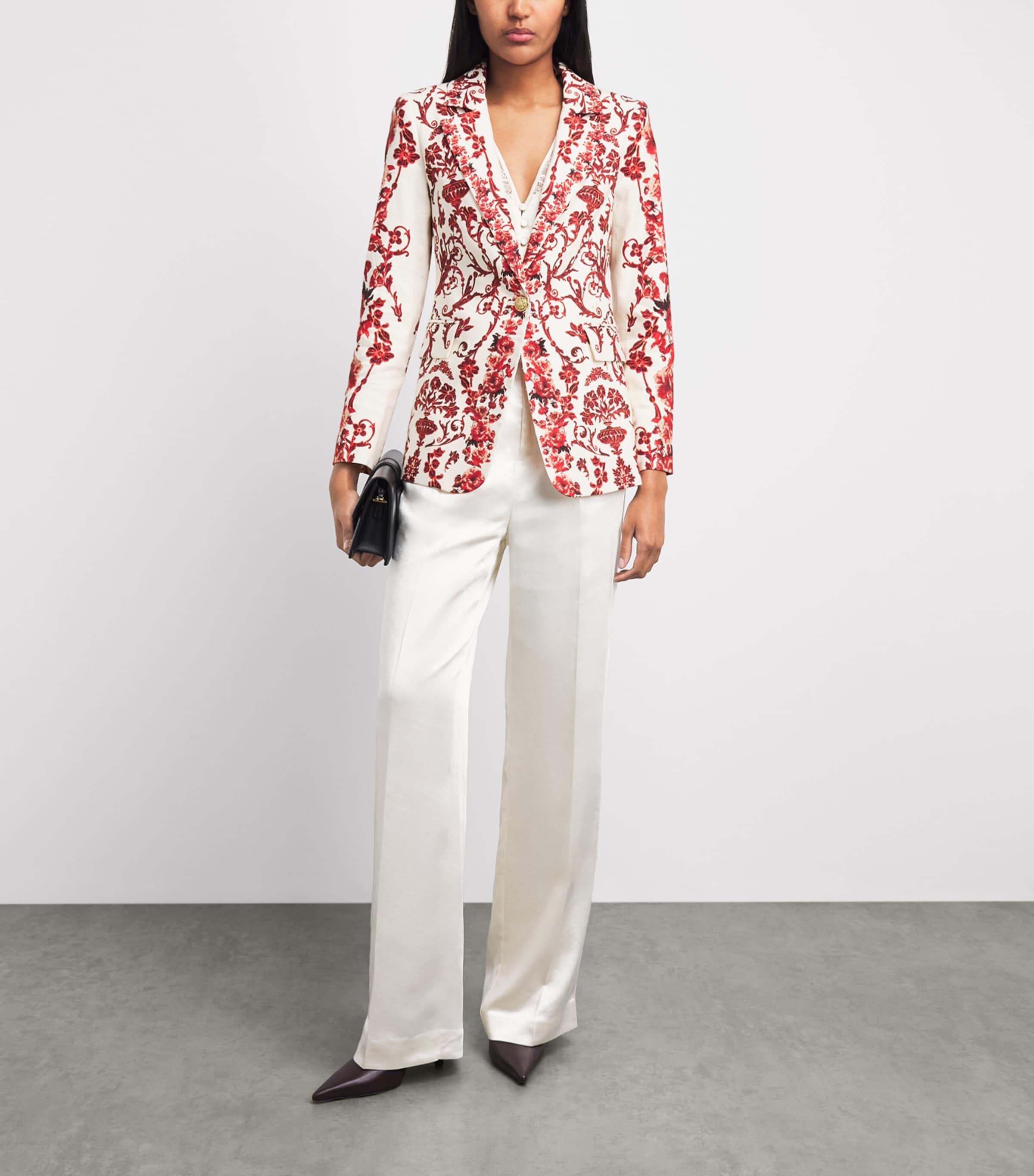 Alice+Olivia Womens Linen-Blend Printed Macey Blazer Winding Road Image 2