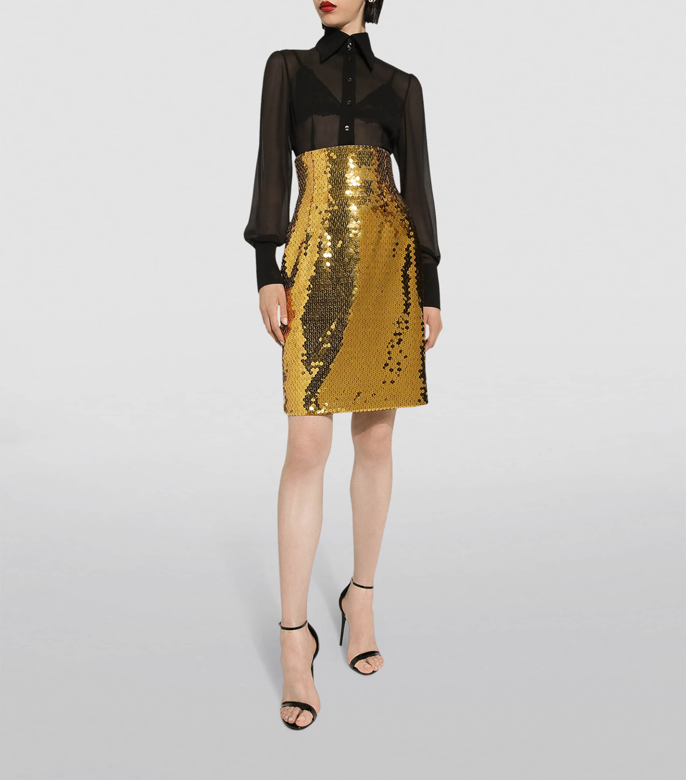 Sequinned Mini Skirt A0893-DARK WHEAT YEL Image 4