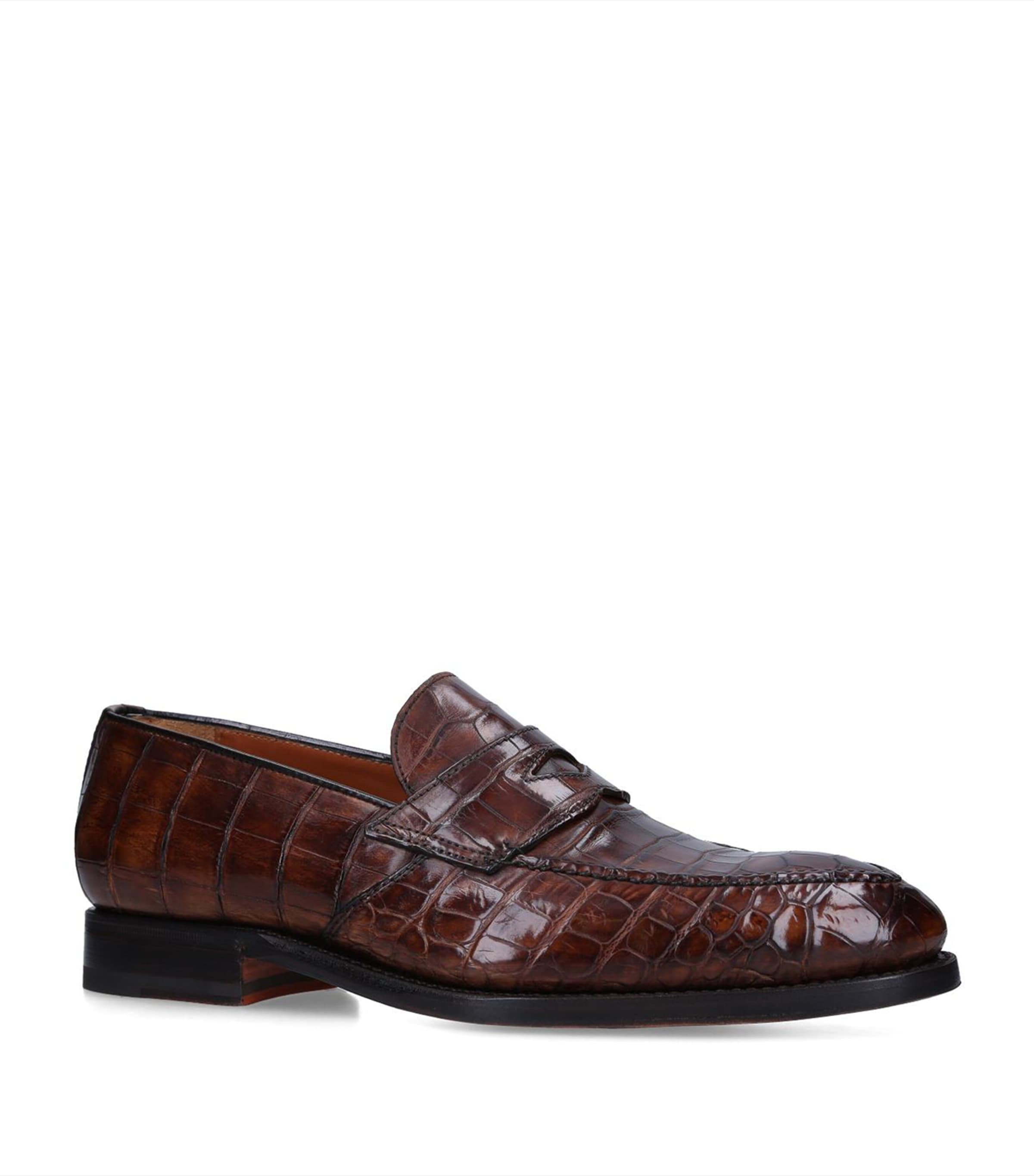 Bontoni Crocodile Principe Loafers In White