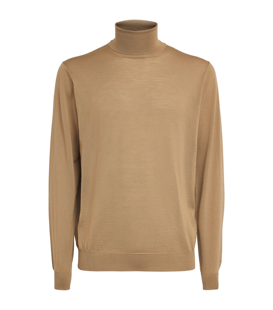 Lardini Mens Virgin Wool Rollneck Sweater Camel Image 1