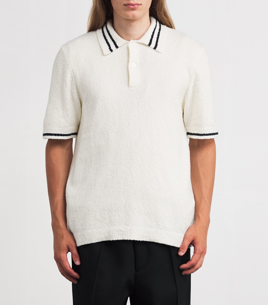 Samsøe Samsøe Mens Knitted Stripe-Collar Polo Shirt Clr Cream Image 3