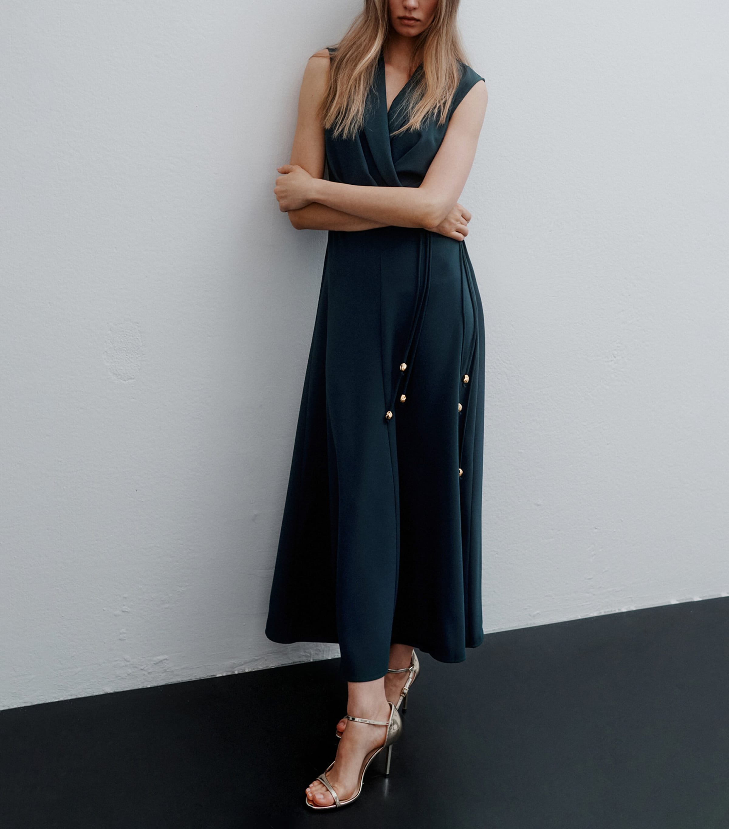 Marella Navy Satin Sleeveless Envers Dress | Harrods US