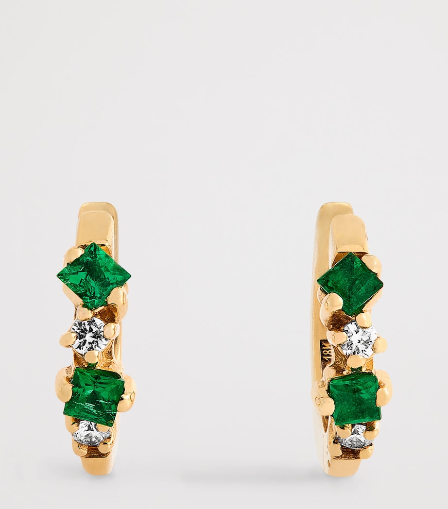 Suzanne Kalan Yellow Gold, Emerald and Diamond Princess Huggie Earrings Yg/emer Image 3