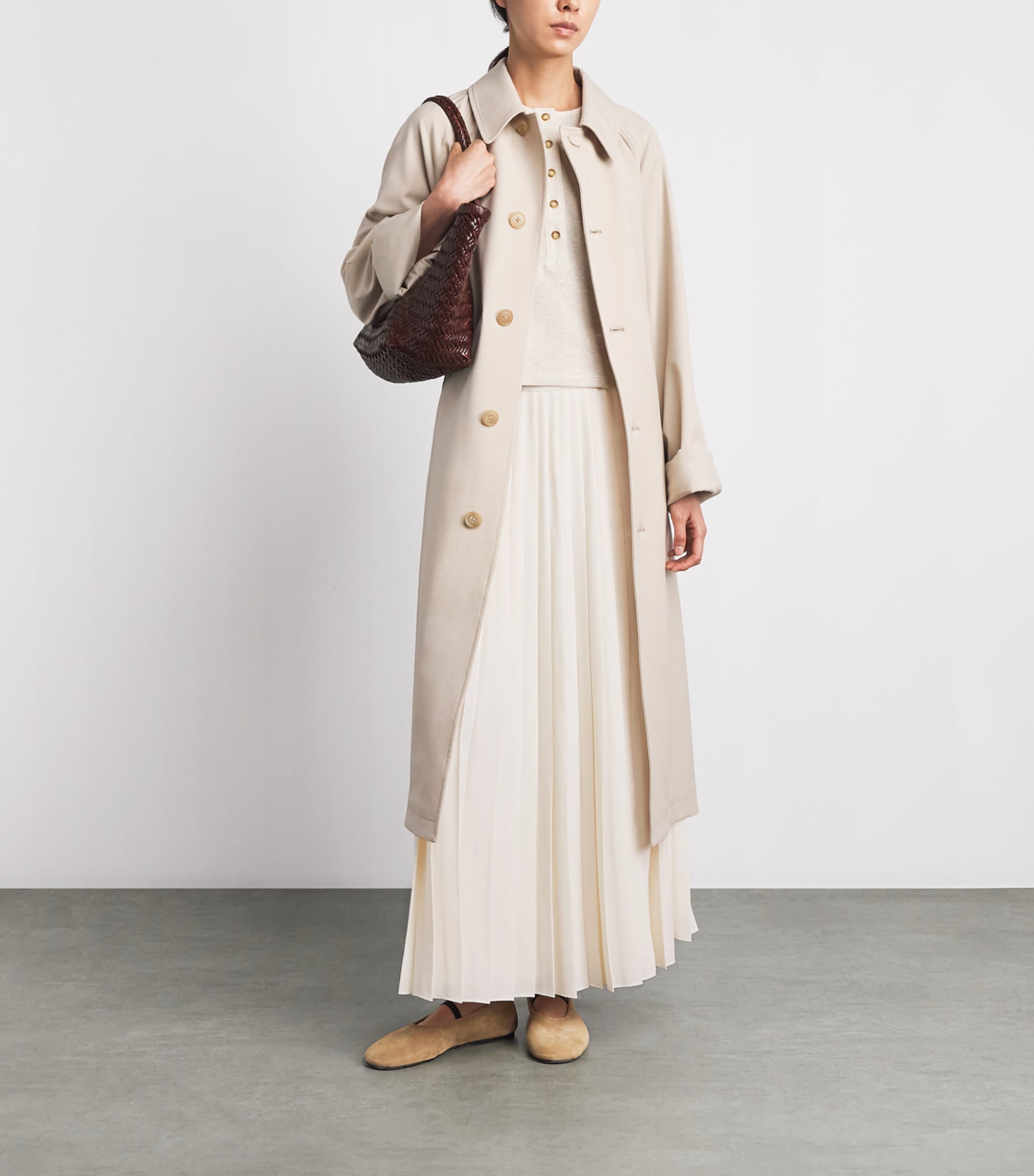 ME+EM Womens Crepe Slit Pleated Maxi Skirt Cream Image 2