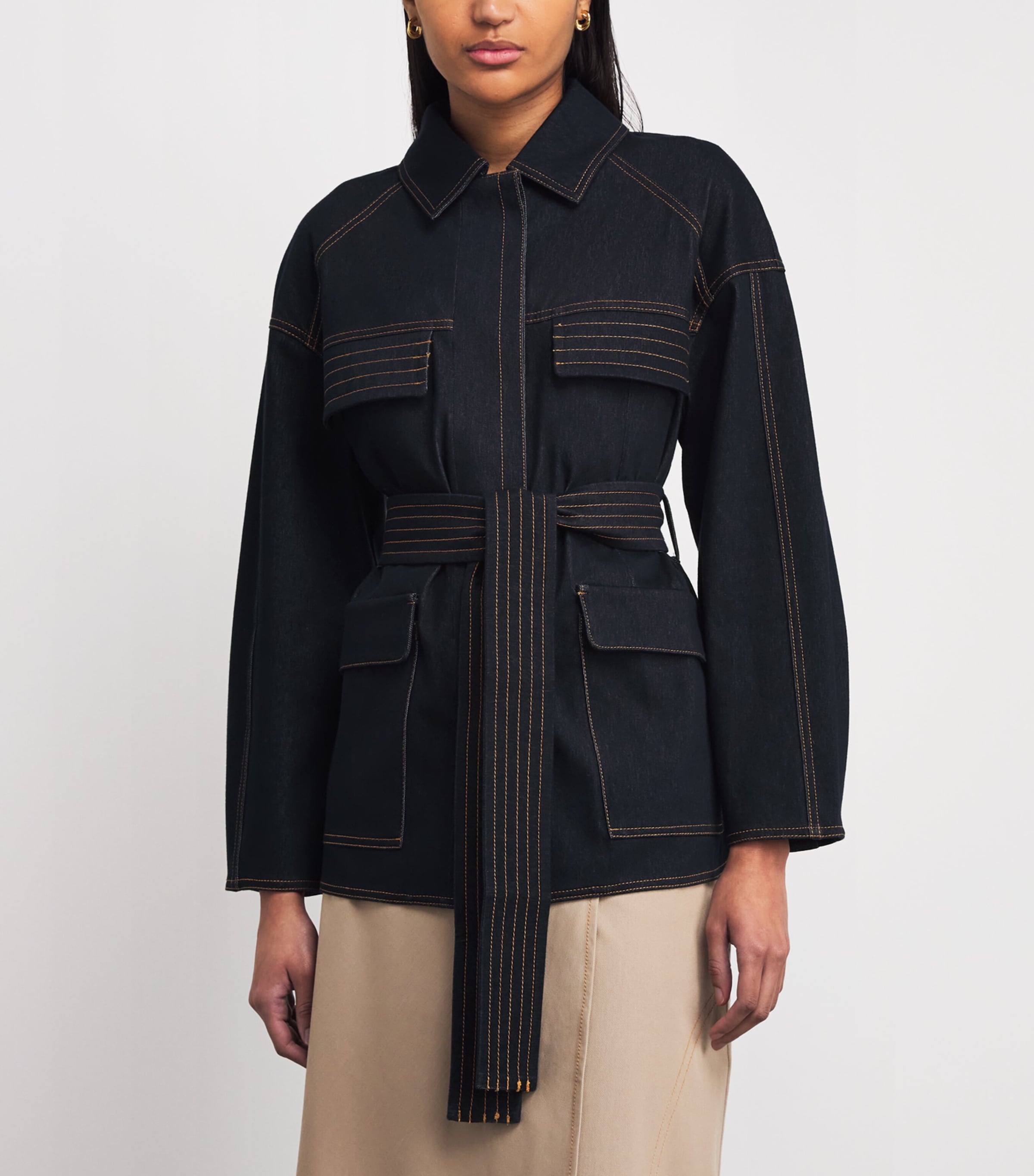 Denim Jersey Belted Jacket 003 MIDNIGHT BLUE Image 4