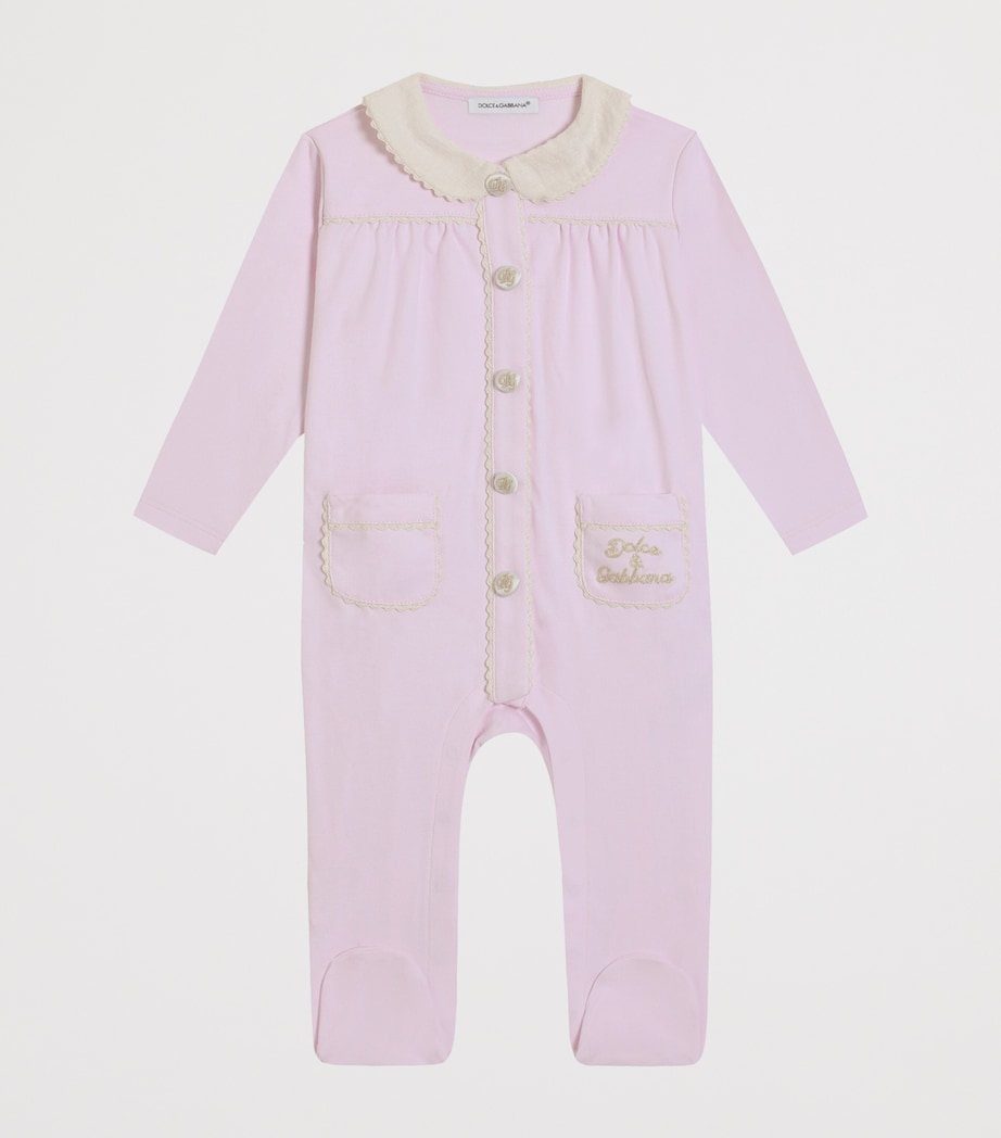 Dolce&Gabbana Kids Cotton Logo All-In-One, Bib and Hat Set (0-24 Months) Very Light Pow Image 2