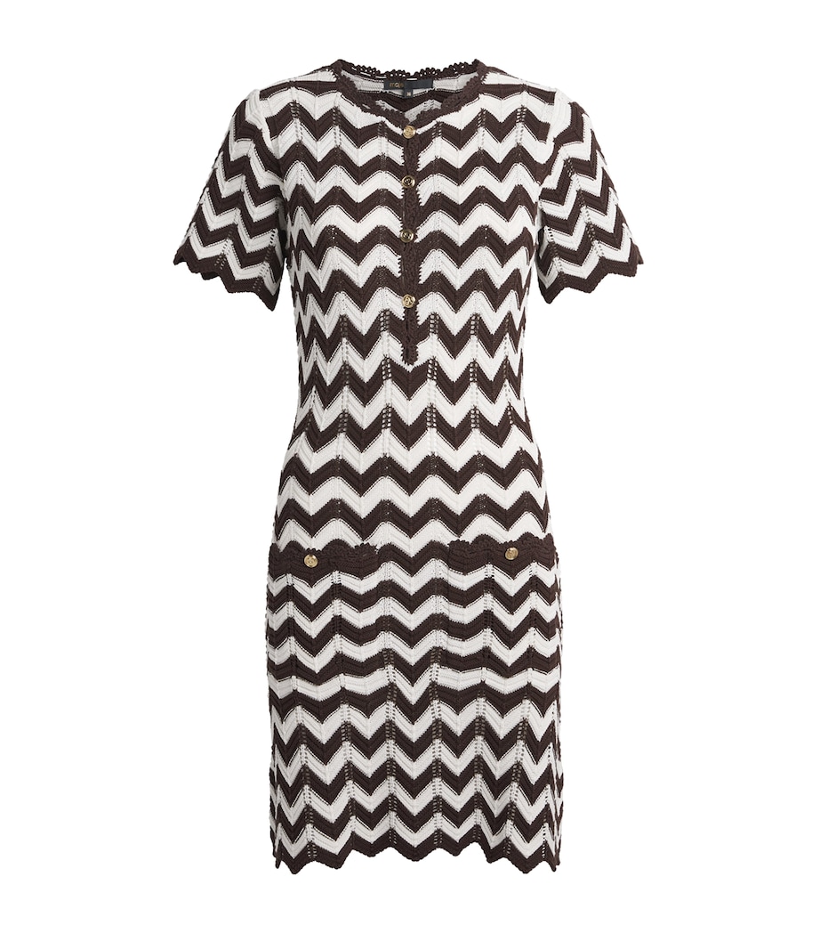 Maje Womens Cotton Knitted Zigzag Mini Dress Brown/white Image 1