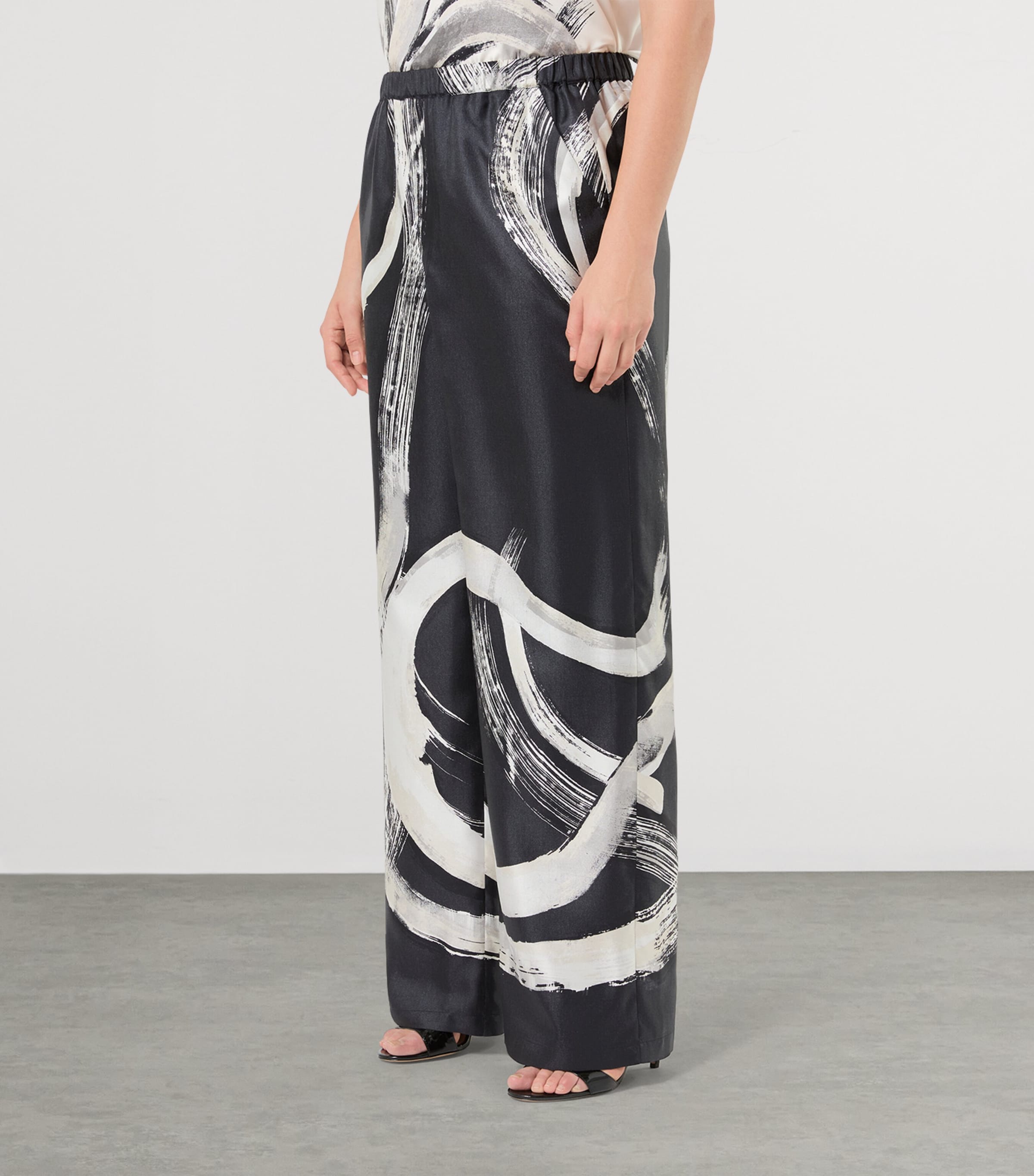 Marina Rinaldi Womens Silk Printed Trousers Black White Image 3