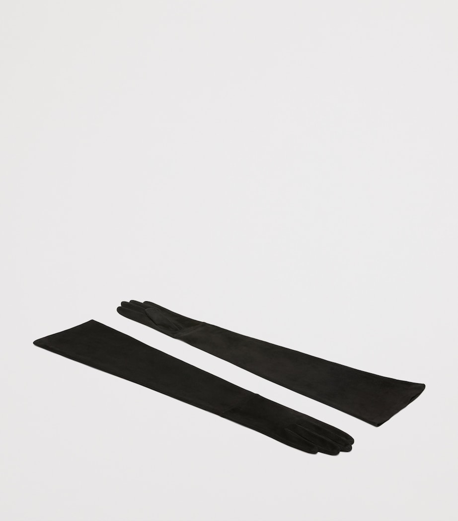Max Mara Lamb Suede Long Gloves Medium Grey Image 2
