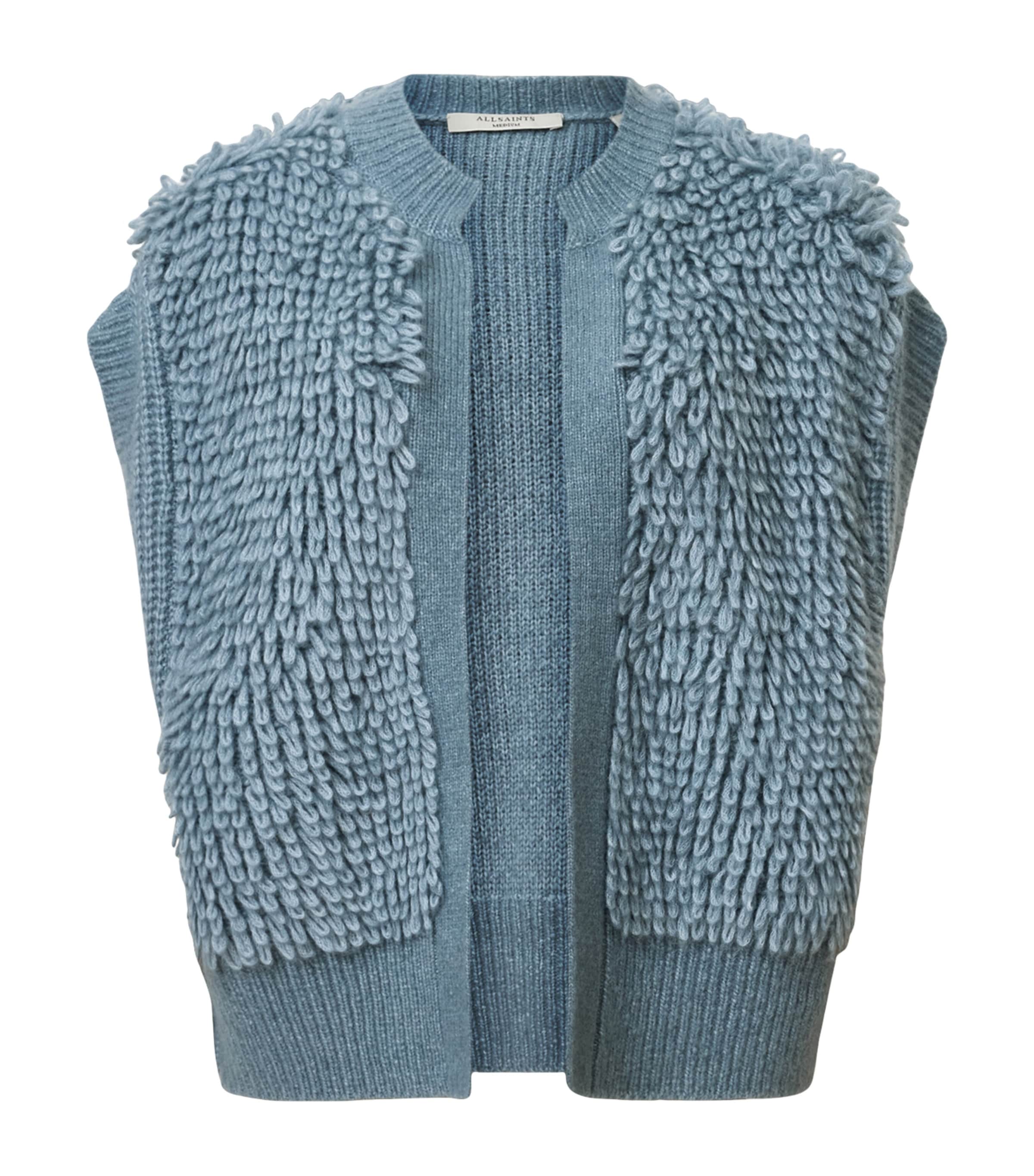 Allsaints Womens Slate Blue Elias Relaxed-fit Textured Knitted Gilet In Blue