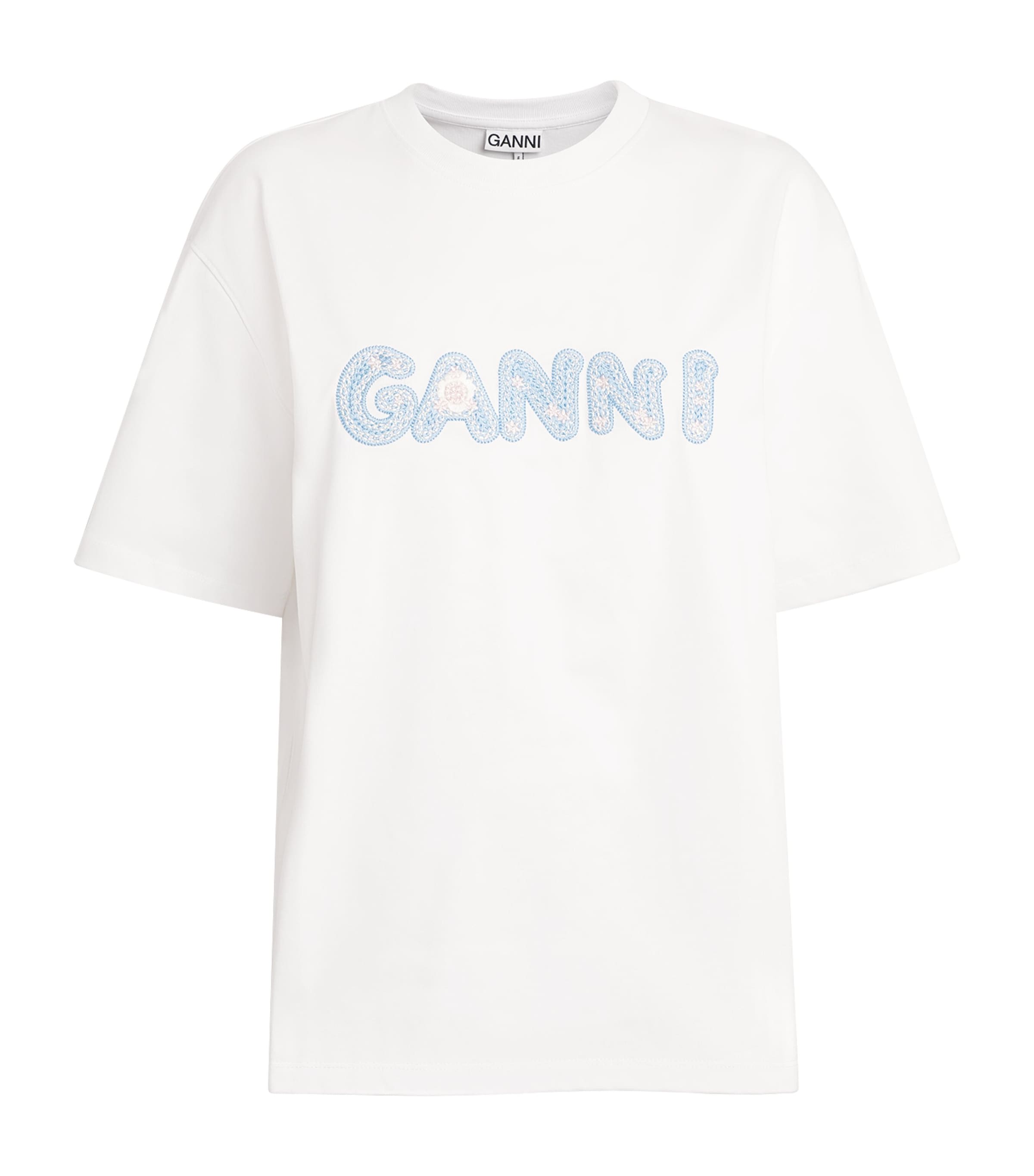 GANNI Womens Organic Cotton Logo T-Shirt Bright White Image 1