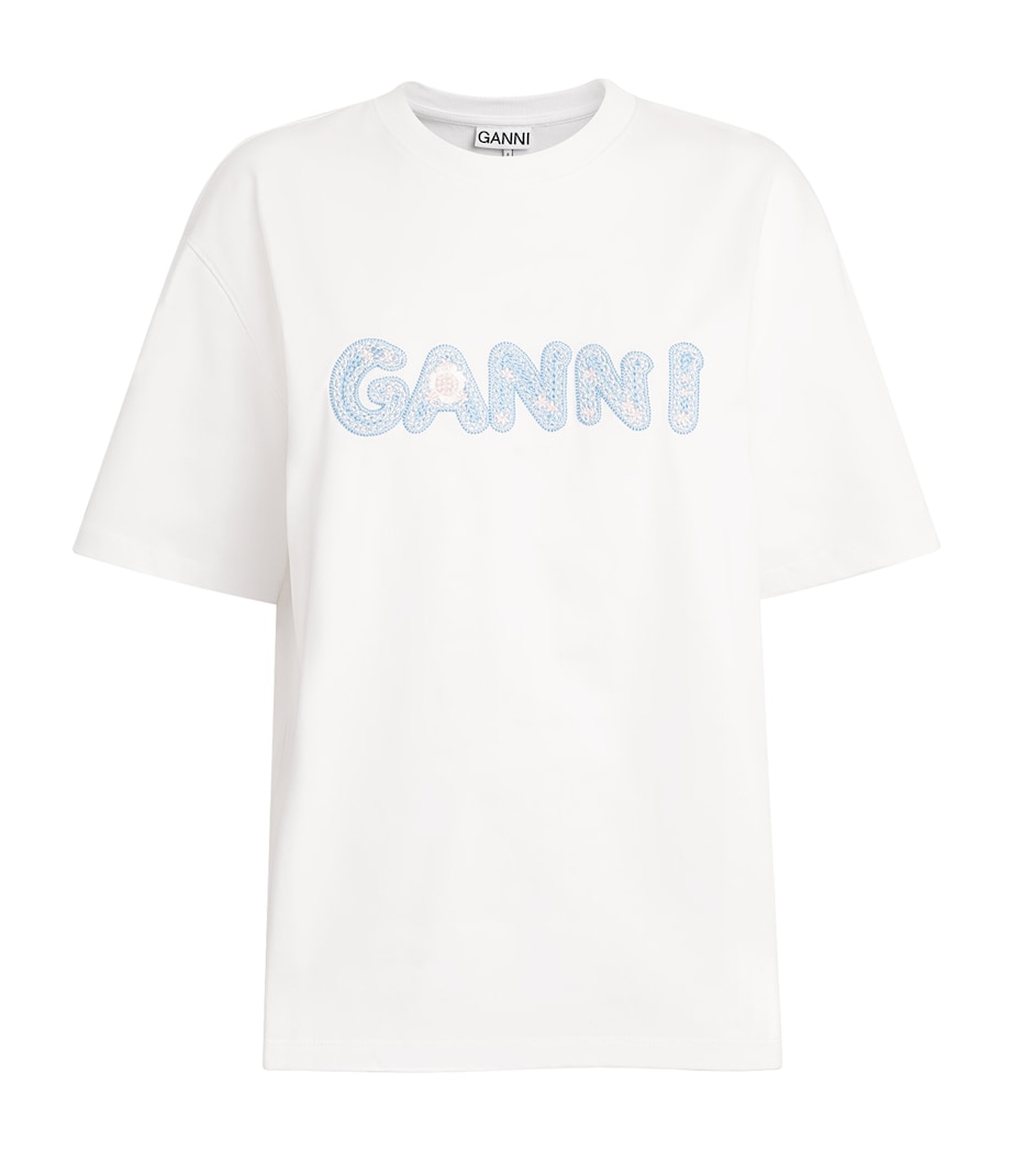 GANNI Womens Organic Cotton Logo T-Shirt Bright White Image 1