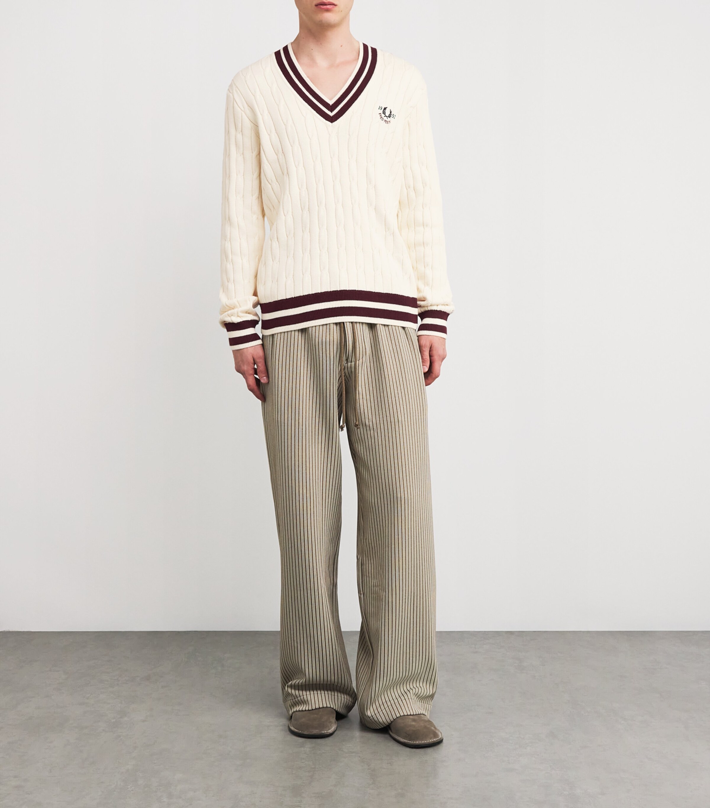 Cotton-Blend Cable-Knit Tennis Sweater 560-ECRU Image 2