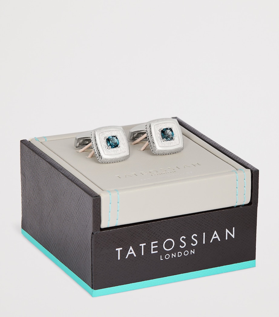Sterling Silver and Topaz Graffiato Cufflinks BLUE Image 3