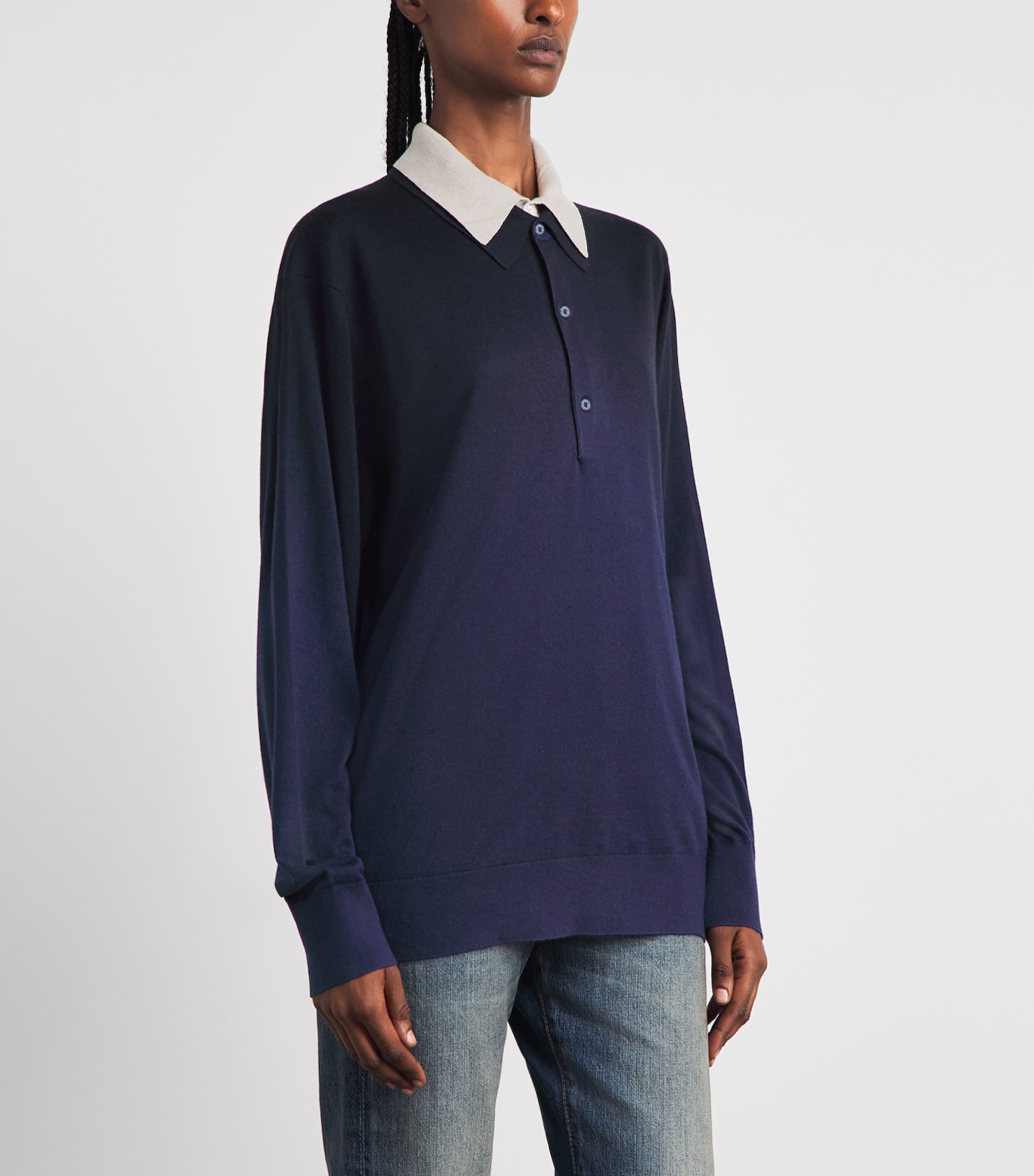 Acne Studios Womens Silk-Wool-Cashmere Layered Polo Sweater Navy Image 4