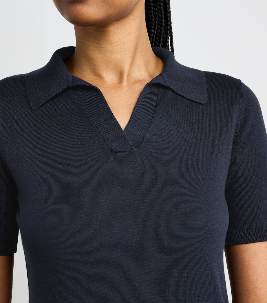 Silk-Cotton Open Polo Shirt NAVY Image 6